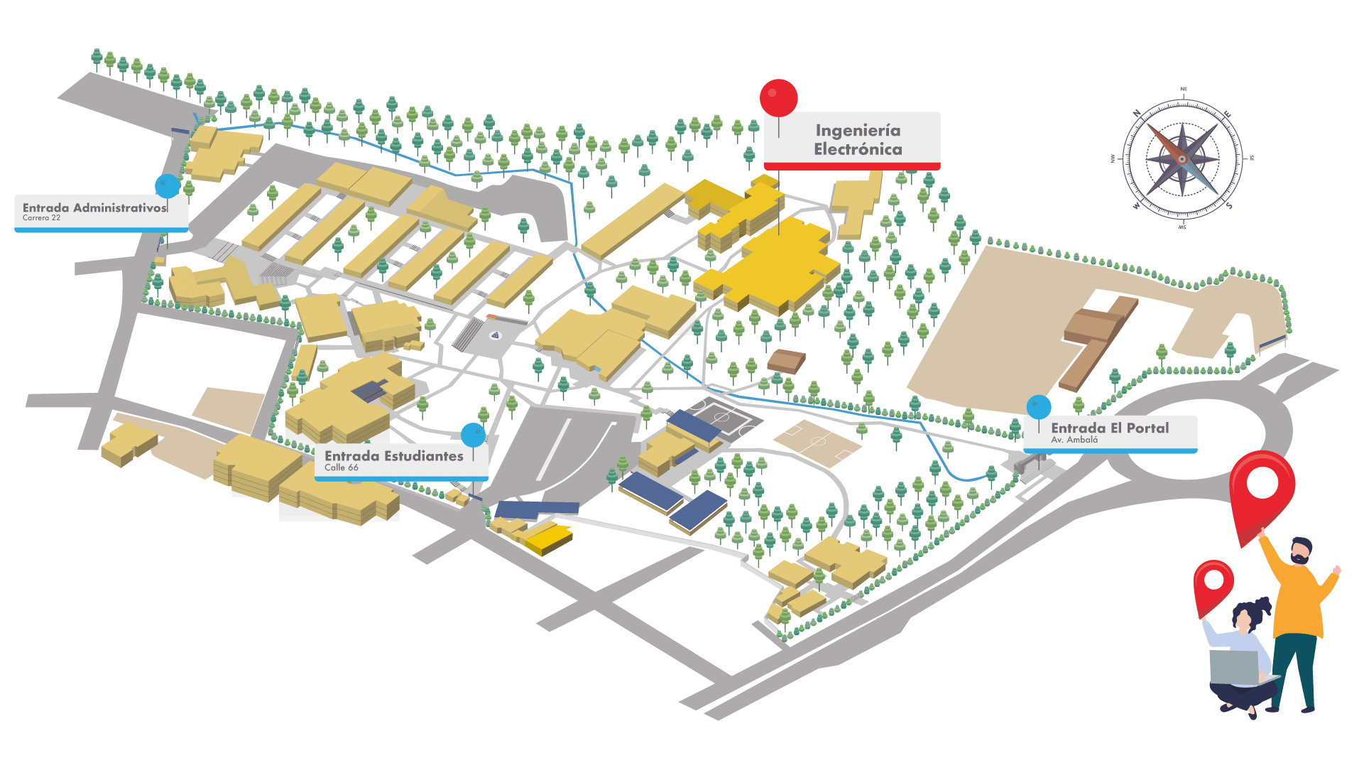 mapa de la Universidad de Ibagué para localización del programa Ingeniería Electronica 